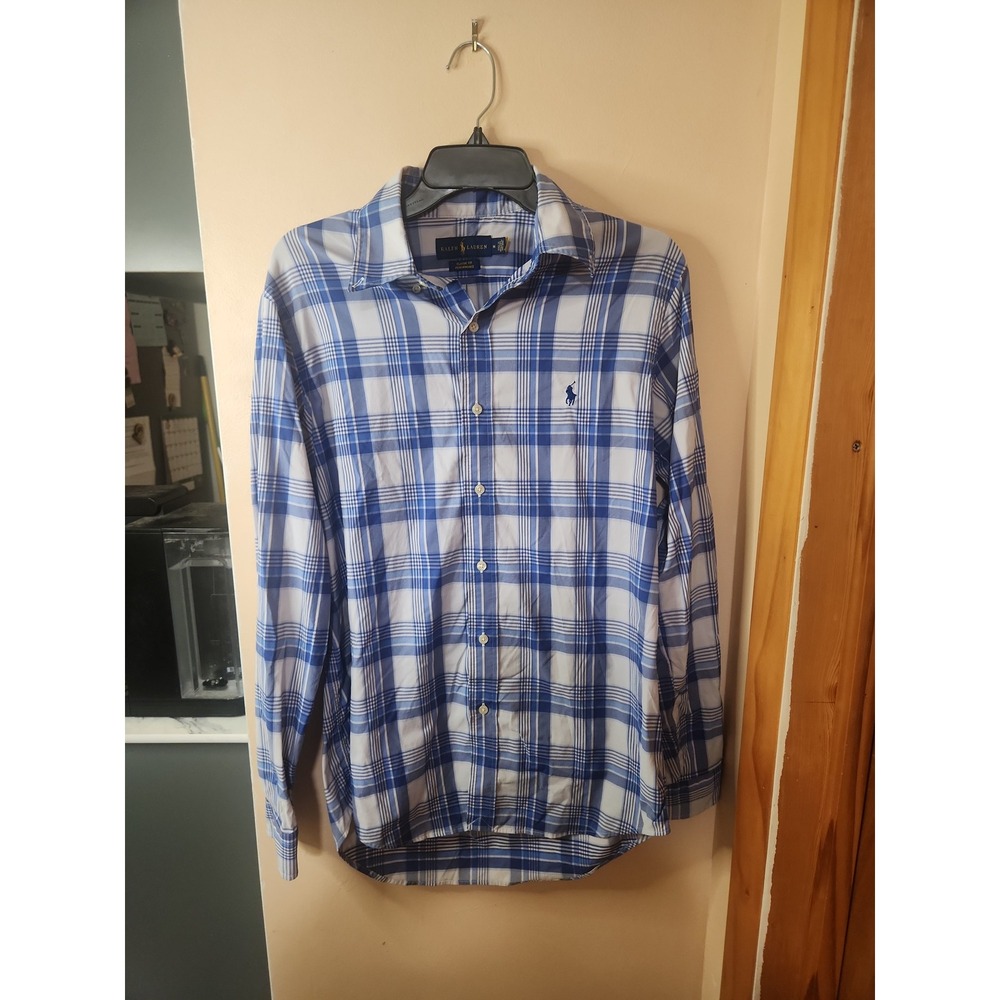 Men's blue plaid Polo by Ralph Lauren long sleeve button down shirt size medium
